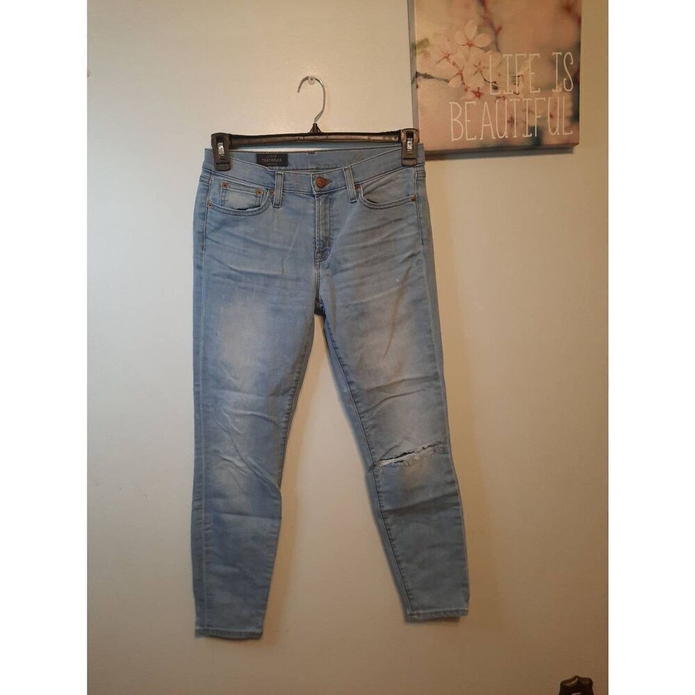 J. Crew Size 28 Light Wash Toothpick Skinny Jeans Destroyed